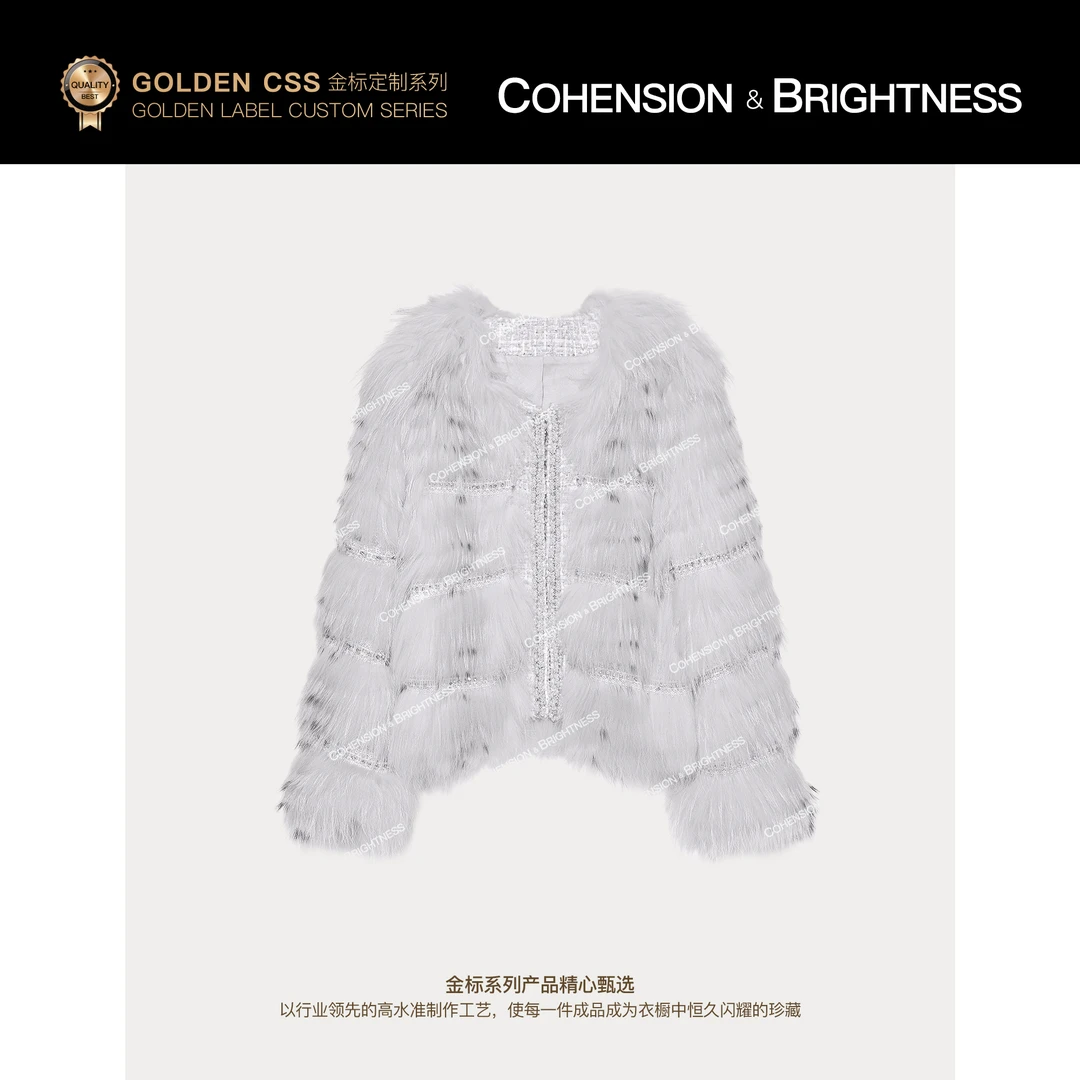 凝慧【缪斯艺术】冬季新款轻奢钉钻短款时尚气质毛毛外套YQ883