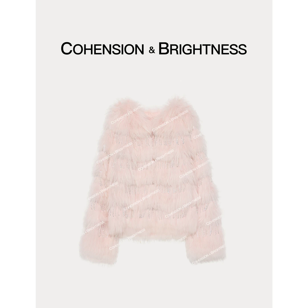 凝慧真的好【流光蜜糖】秋冬轻奢千金感钉珠流苏毛毛外套YQ905