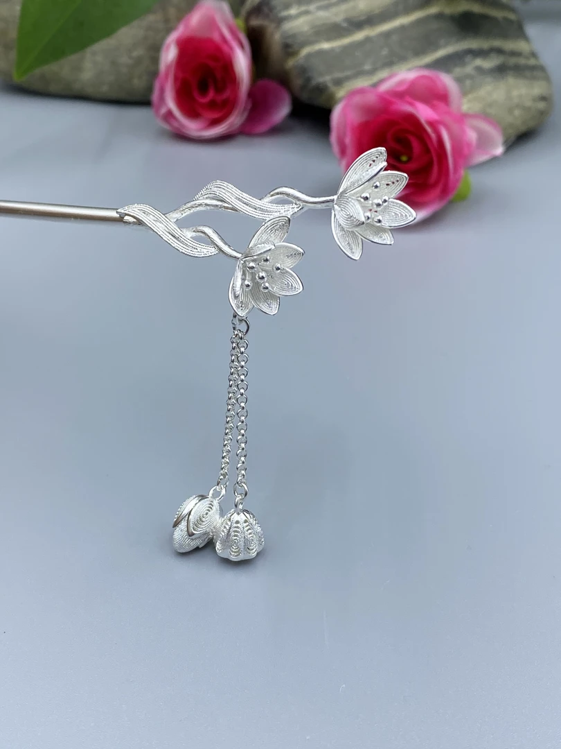 足银银制品 侗石記  好运莲莲 发簪