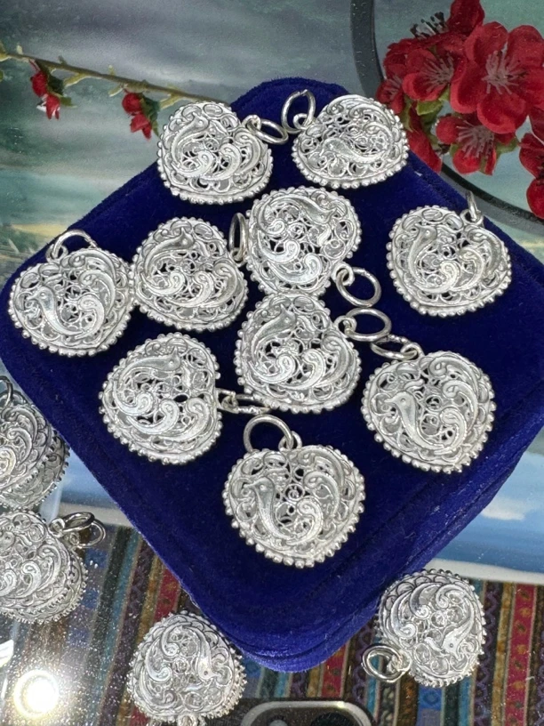 吊坠足银 拉丝凤回头爱心吊坠一个