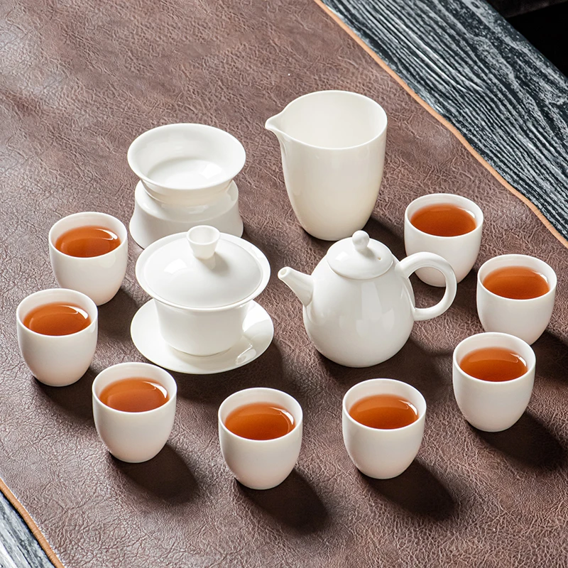 羊脂玉陶瓷功夫茶具套装家用轻奢办公室盖碗茶杯高档白瓷礼盒装