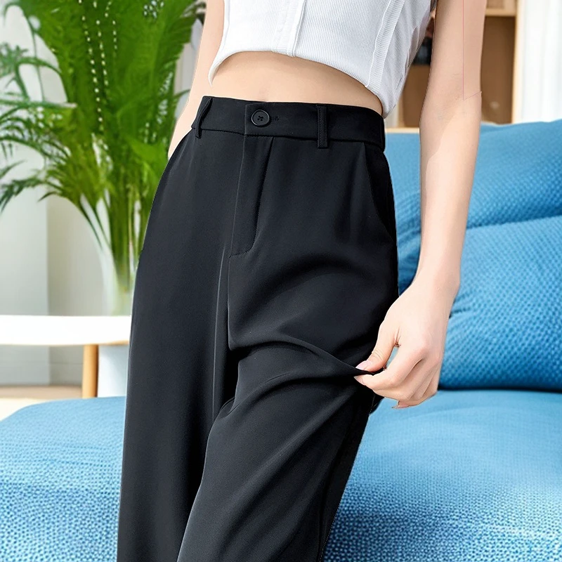 2025秋季新款黑色高腰垂感窄版西装直筒裤女小个子显瘦休闲阔腿裤