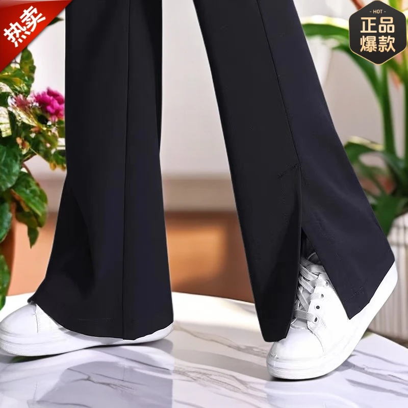 黑色开衩微喇裤女秋冬加绒2025爆款高腰显瘦小个子上班喇叭西装裤