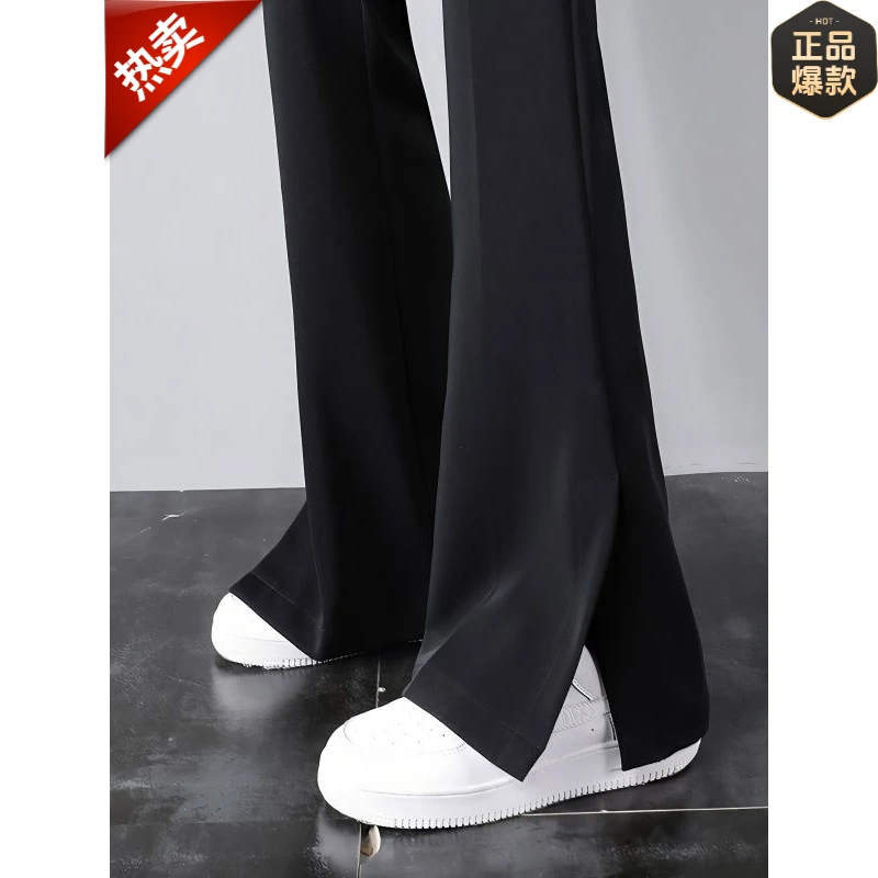黑色开衩西装微喇裤女秋季爆款2025窄版高腰显瘦垂感小个子喇叭裤