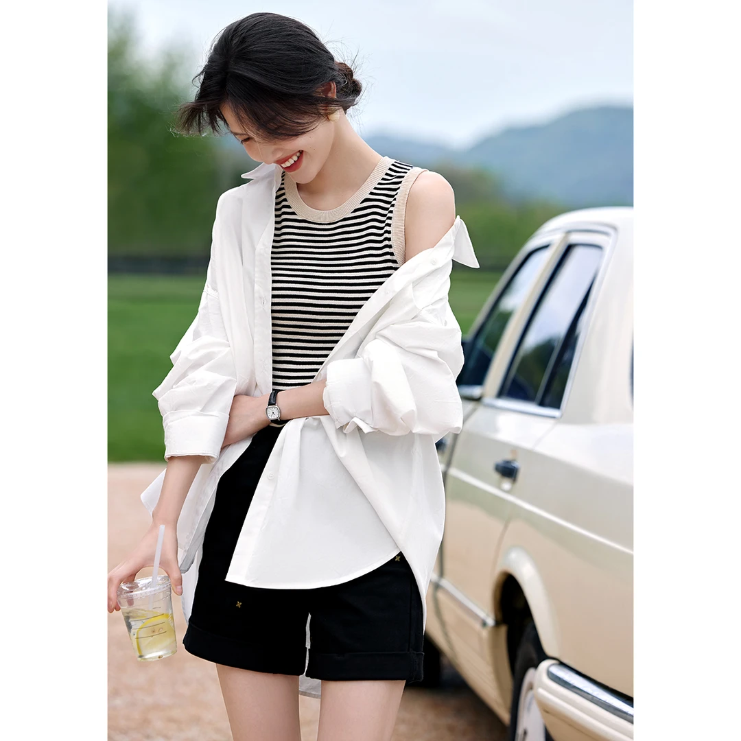 XWI/欣未2025年夏季新品时尚百搭基础撞色条纹圆领针织背心女B007