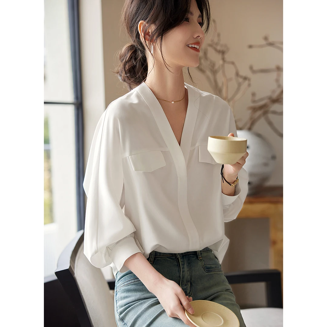 XWI/欣未气质优雅蝙蝠袖衬衫2024春季新款知性质感设计感日常衬衫