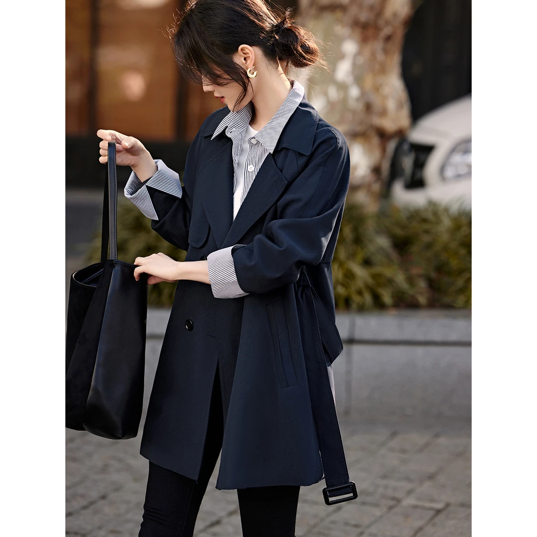 XWI/欣未24春季新款时尚气质简约百搭洋气减龄显瘦女式假两件风衣