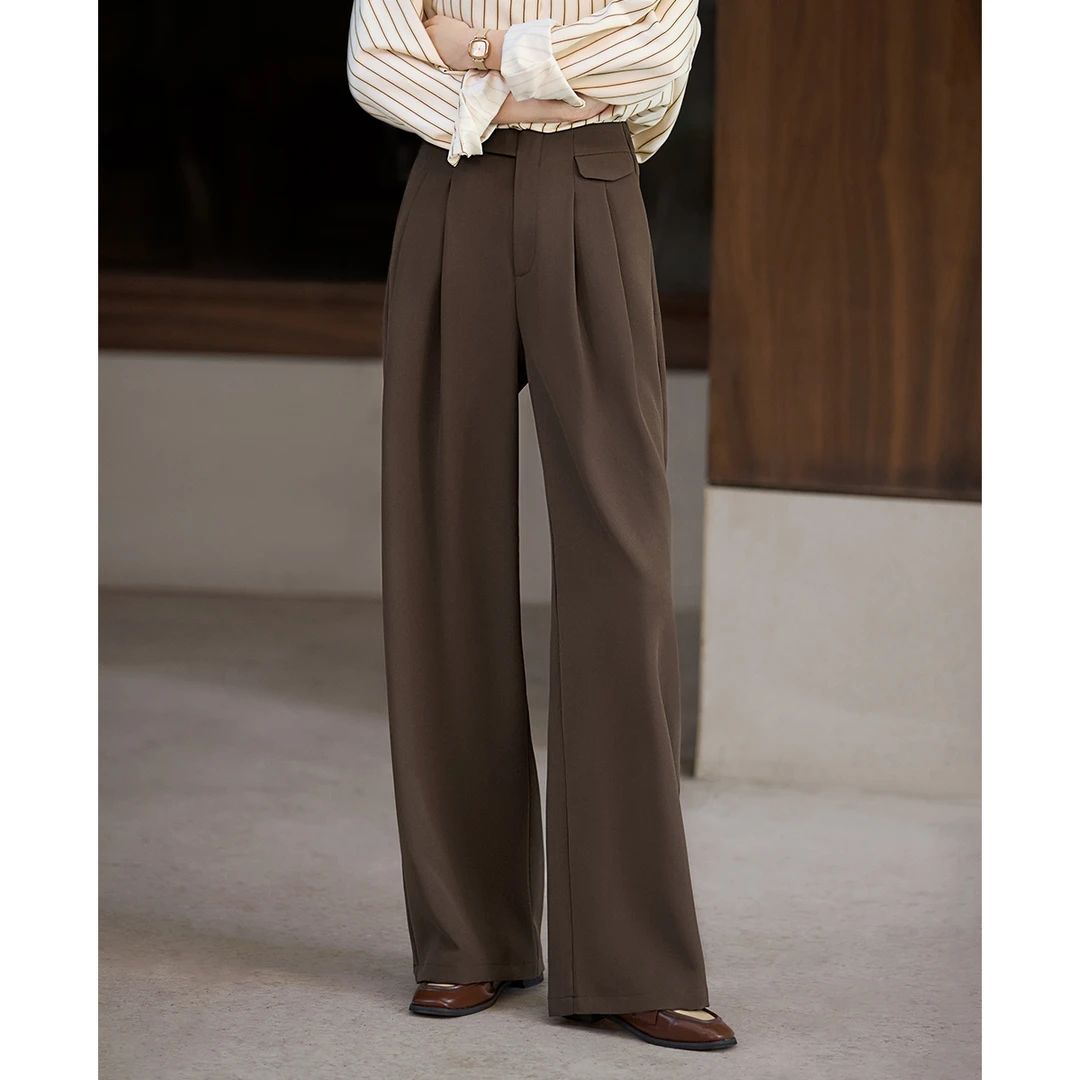 XWI/欣未2025秋冬新款显瘦百搭腰头装饰感直筒裤休闲拖地裤B017