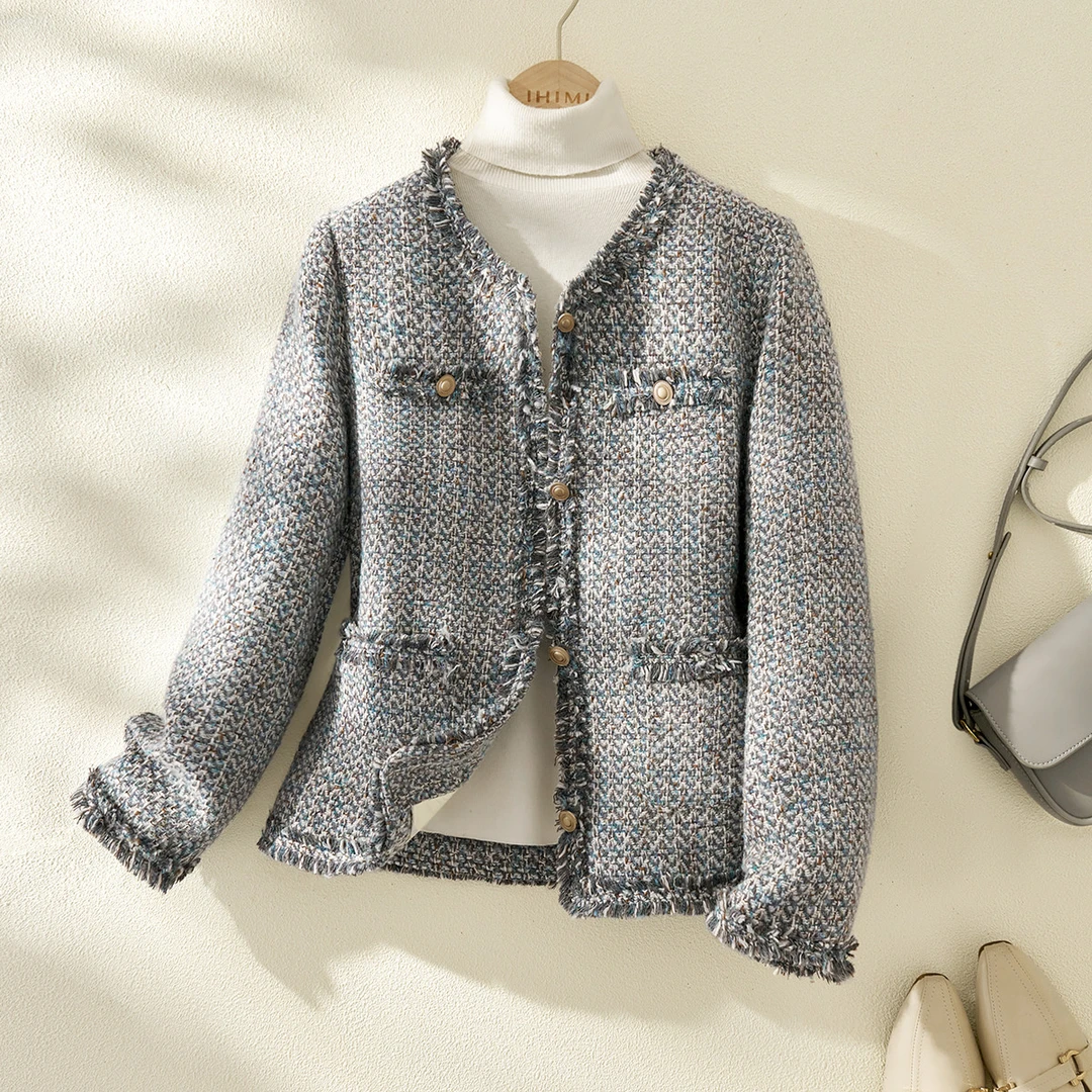 IHIMI/海谧2025年冬季新款女装时尚精致小香设计感短款羽绒服外套