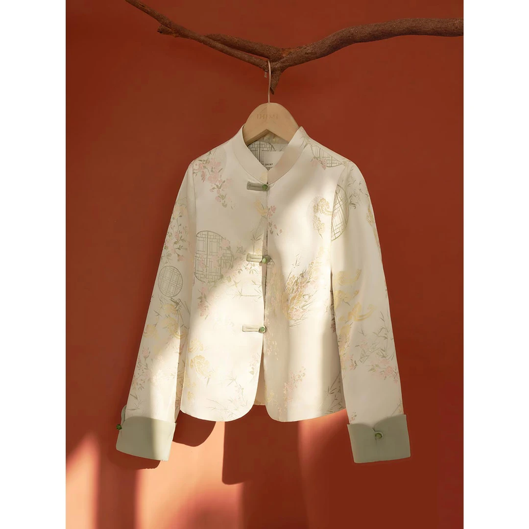 IHIMI2025秋季新款女装简约气质新中式国风刺绣印花小个子短外套