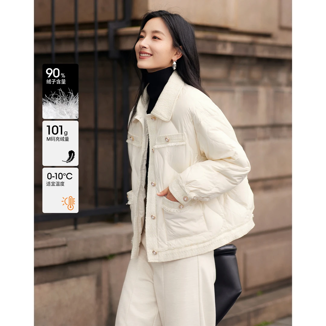 沫晗依美2023冬季新款花式绗线设计休闲小香风拼接短款羽绒服A016