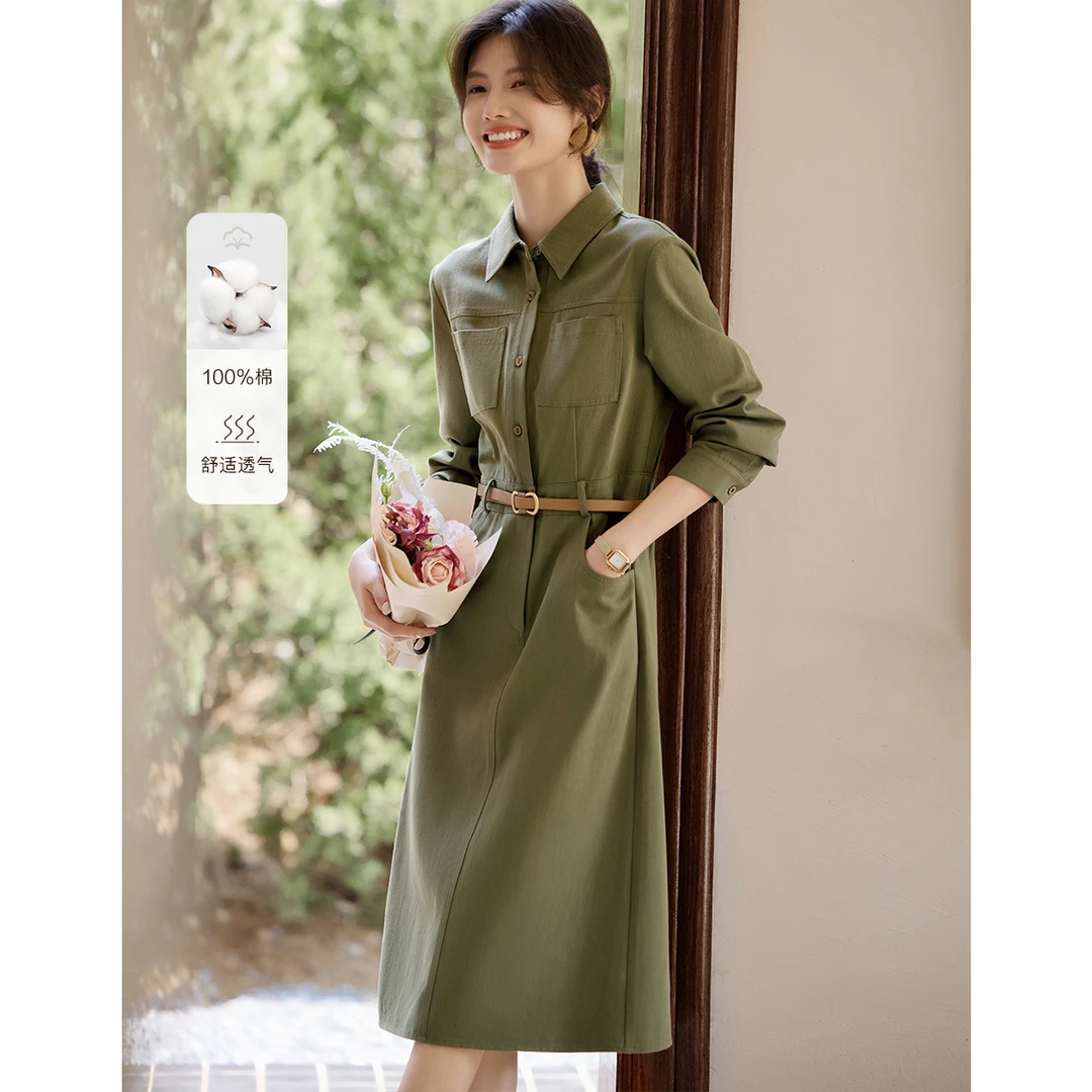 XWI/欣未2025秋季新款时尚轻休闲彩色可拆卸腰带牛仔连衣裙女B002