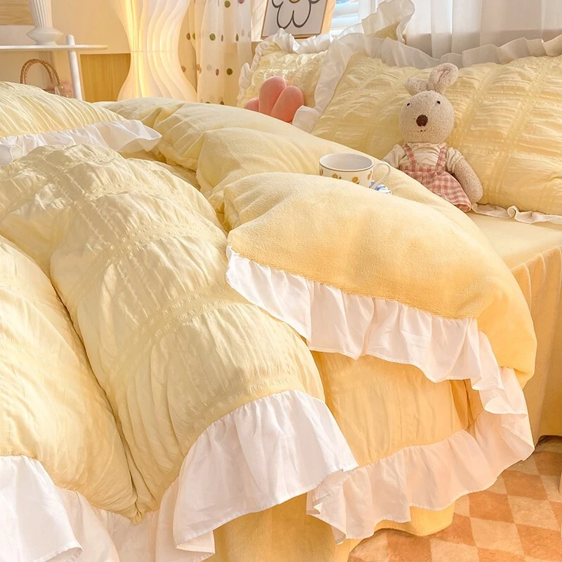 冬季珊瑚绒四件套加绒加厚床单被套法兰牛奶绒公主风被罩床三件套