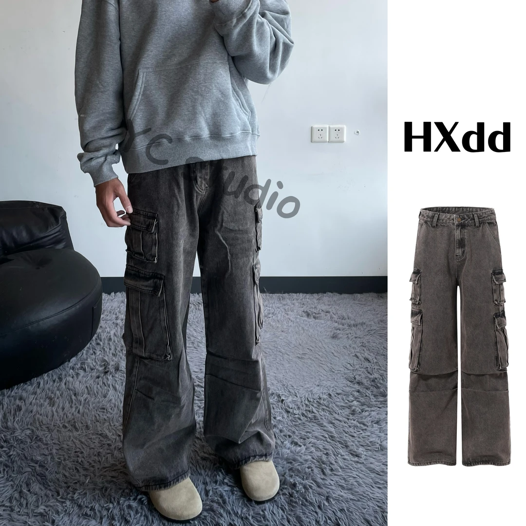 黑熊 美式重磅加厚复古水洗棕休闲多口袋高街做旧男宽松牛仔裤422