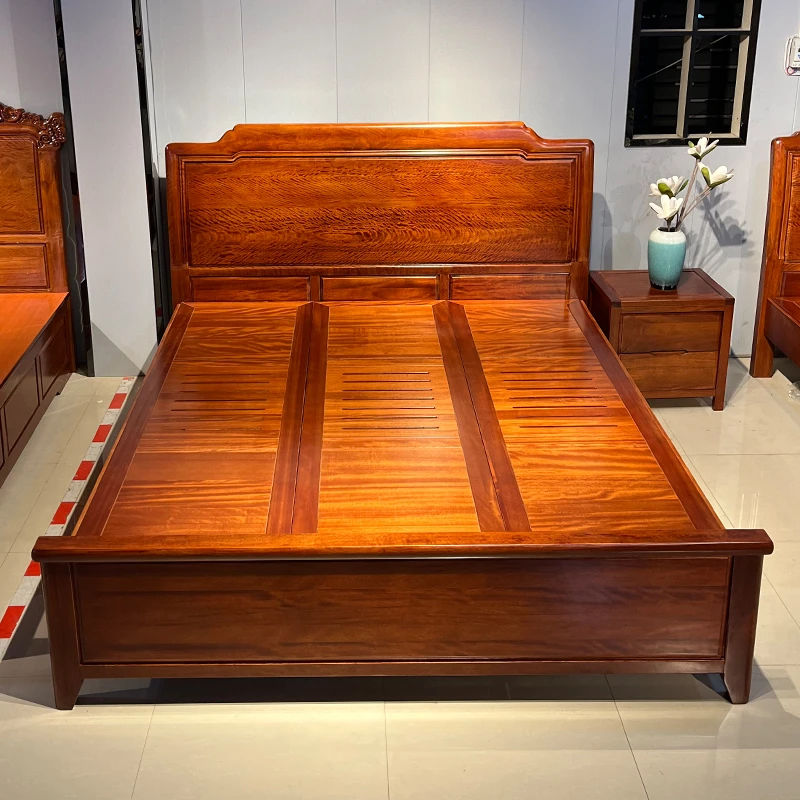 全素面花犁木实木床中式大床1.8米双人床主卧雕花红木婚床家具