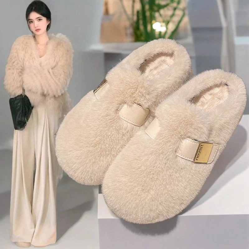 2024网红新款毛毛拖鞋秋冬高级感软底棉拖加绒保暖时尚韩版外穿