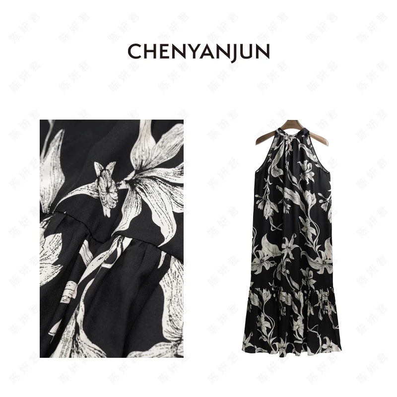 陈妍君【花影】CHENYANJUN法式莱赛尔印花挂脖连衣裙CYJ-JJ173-2413