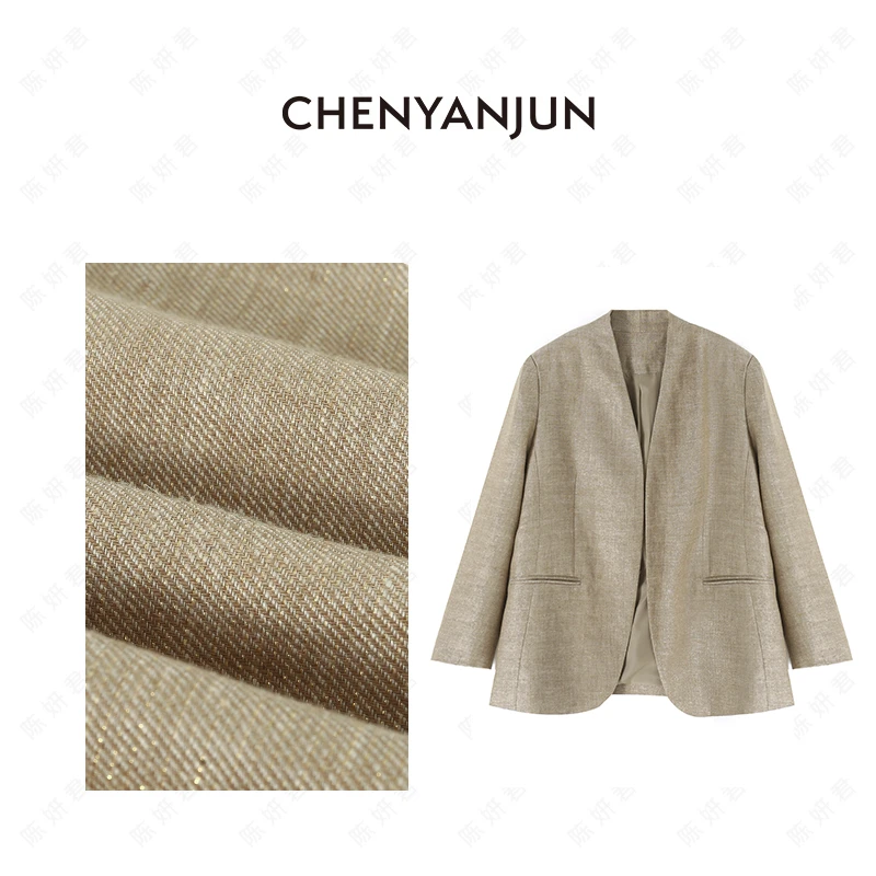 【星辰】CHENYANJUN金丝亚麻夏款极简无领西装上衣 CYJ-WWO74-W229