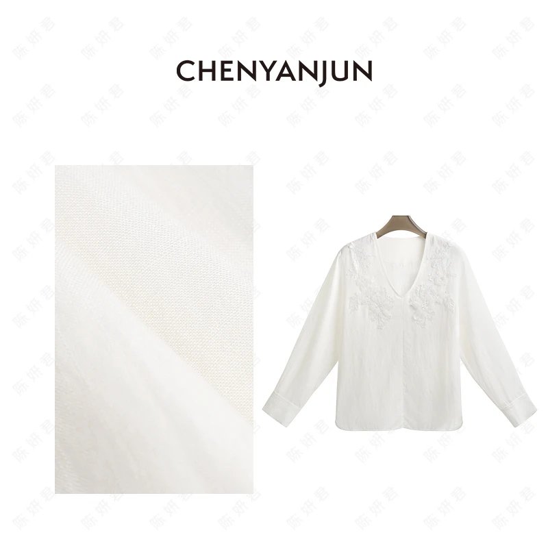 陈妍君【V领亚麻天丝锺工刺绣衬衫】CHENYANJUN  CYJ-YJ111-1040