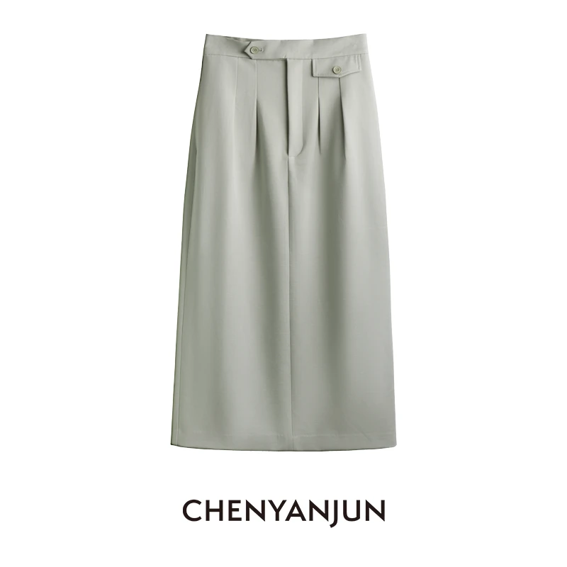 陈妍君CHENYANJUN高腰法式打褶长款西装半裙CYJ-WWO157-W132