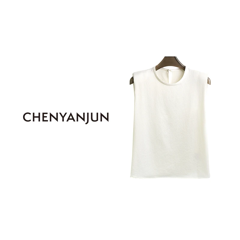 陈妍君CHENYANJUN小众直角肩醋酸仿皮垫肩T背心CYJ-JJ127-8905