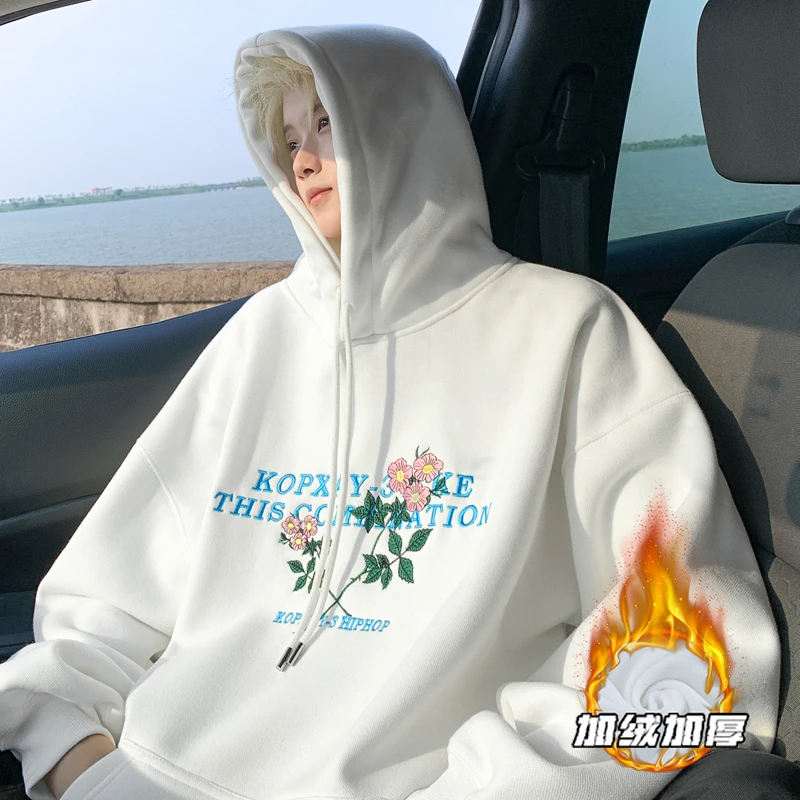 美式重磅刺绣工艺连帽卫衣男高级感加绒加厚双层大帽子上衣外套潮