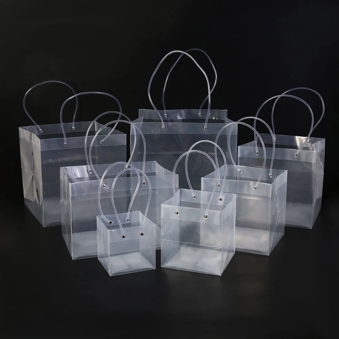 透明梯形防水PVC手捧鲜花手提袋塑料花束袋盆栽手提袋