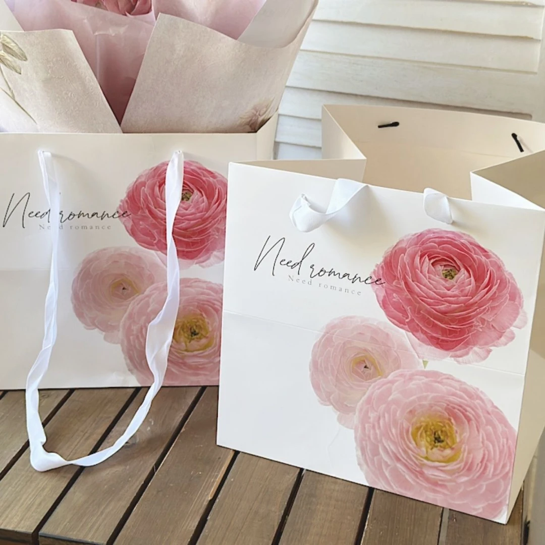 七夕礼品袋纸袋鲜花礼物正方形宽底袋抱抱袋手拎花艺包装手提袋