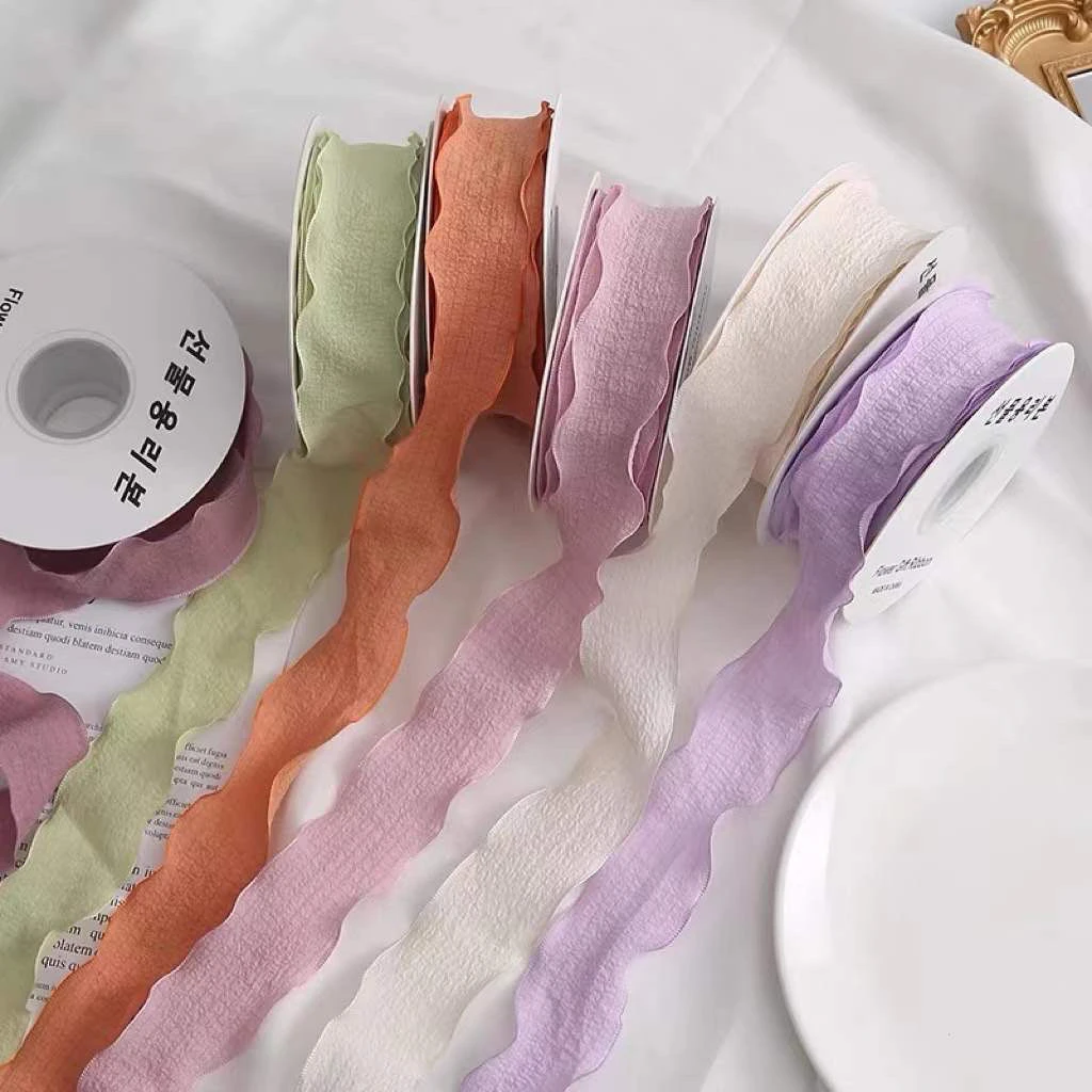 新品波浪褶皱丝带波浪花边缎带鱼尾纱礼品包花带花束花艺diy材料