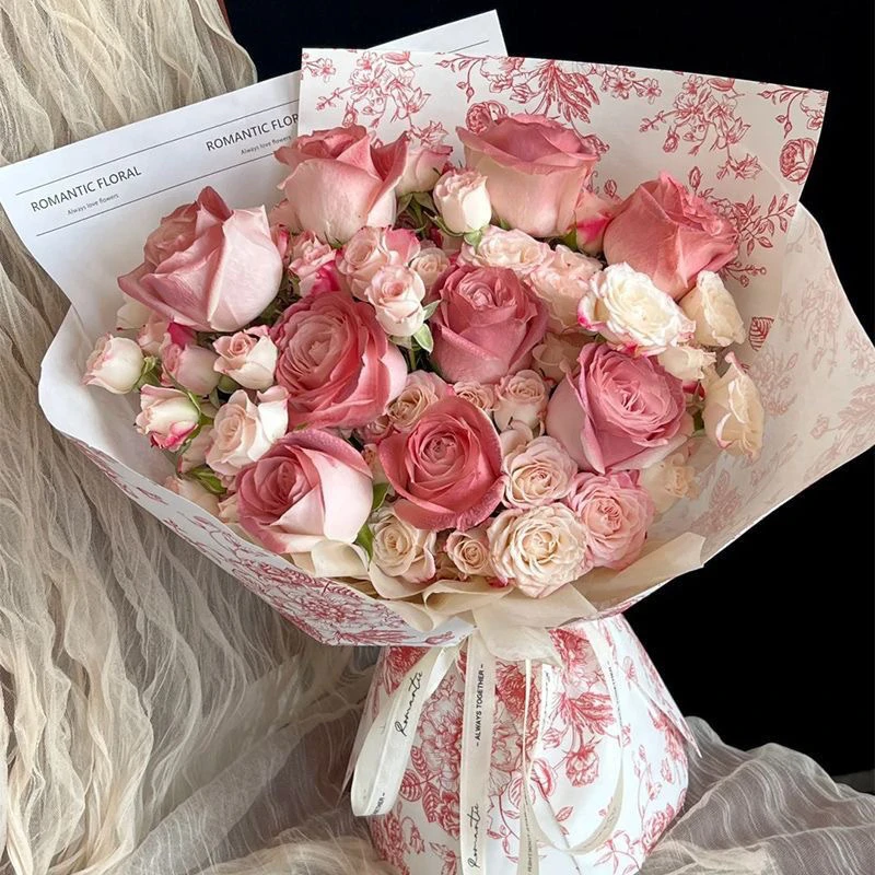 厚款午后红茶进口防水欧式复古印花包装纸鲜花花束背景花艺包装