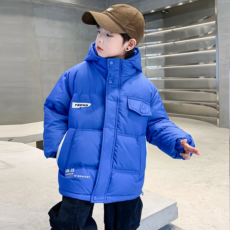 男童羽绒服加厚保暖冬季潮款儿童帅气休闲百搭蓝色连帽外套中大童