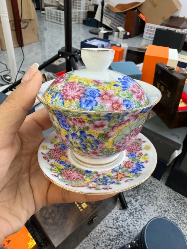 万花珐琅彩三才盖碗@@250201
