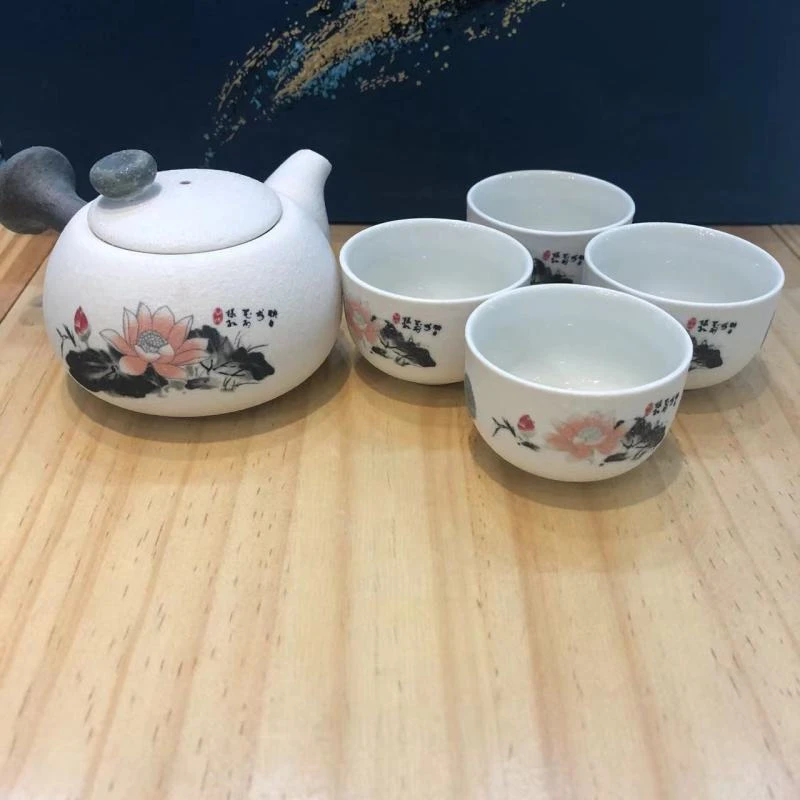 老陶泥雪花侧把壶一壶四杯2856