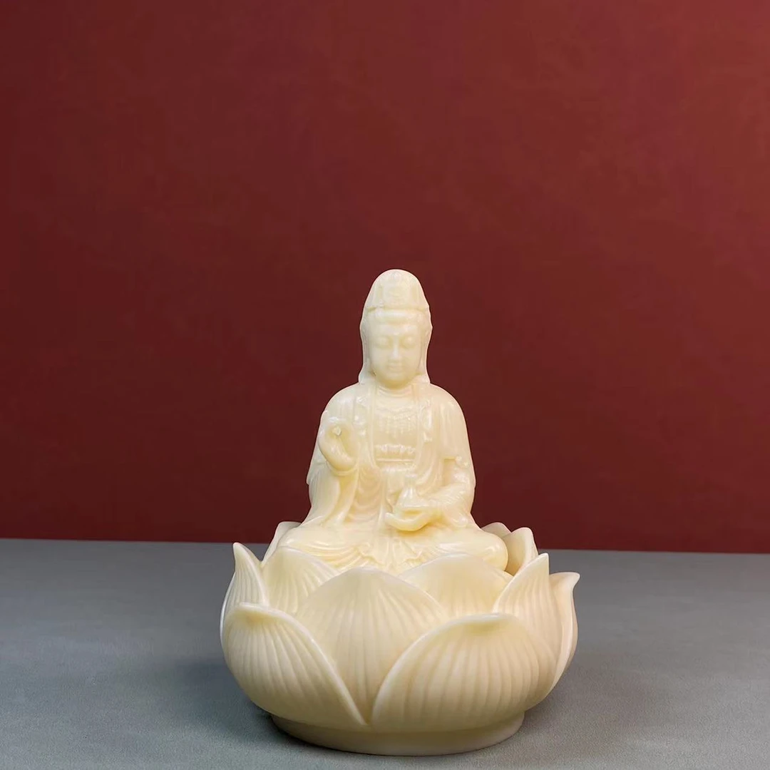 正版观音+莲花座菩提象牙果文玩盘玩雕刻摆件