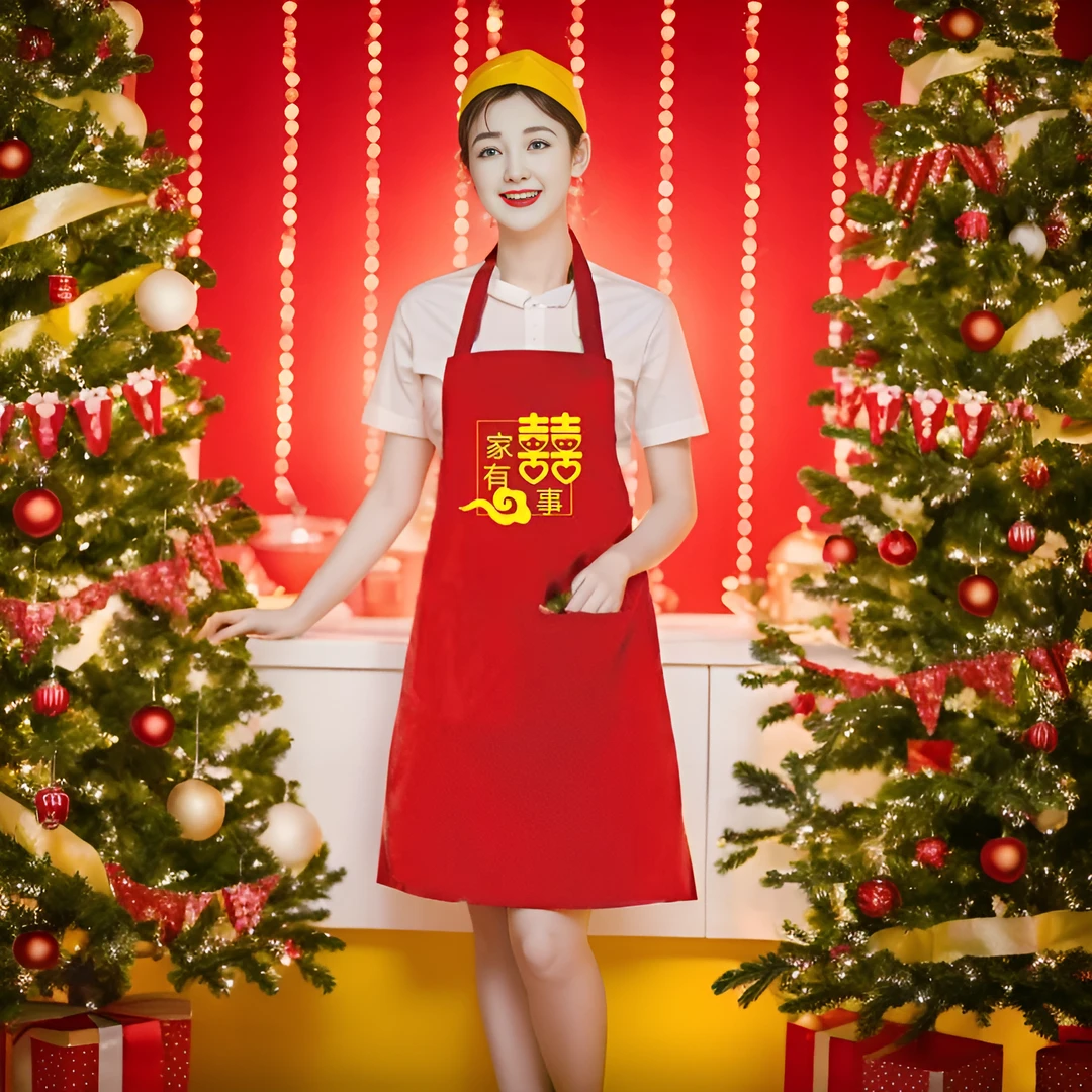 喜庆围裙三件套结婚喜庆围裙批发套装围裙套装套袖套装围腰印字