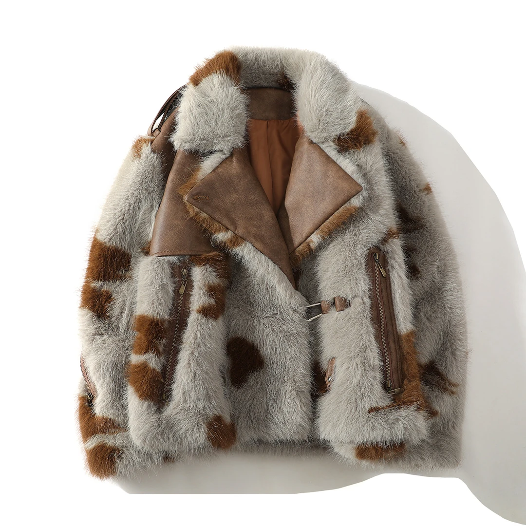 海宁2025新款冬季加厚加厚保暖男外套男耗牛纹夹克个性貂绒