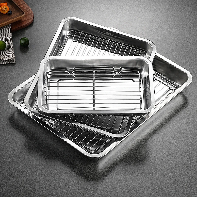 不锈沥油托盘钢漏油盘子带网格控油网架滤油滤水商用烧烤炸串刷酱