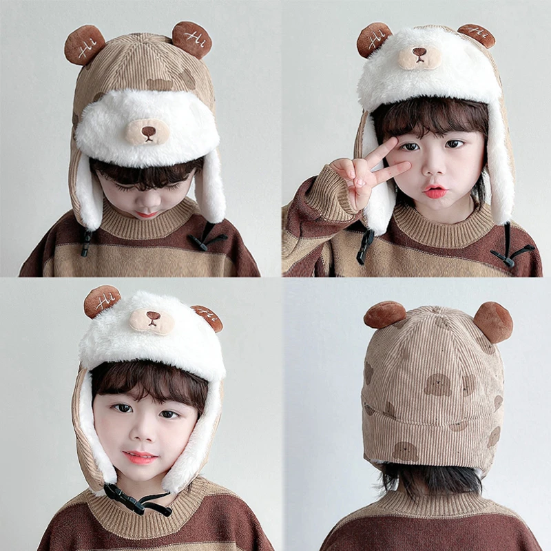 儿童雷锋帽秋冬季韩版可爱小熊护耳男女童毛绒宝宝冬天保暖防风厚