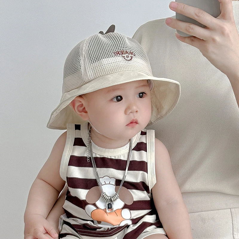宝宝遮阳帽子夏季薄款超萌男童婴儿全网防晒帽儿童夏天透气渔夫帽