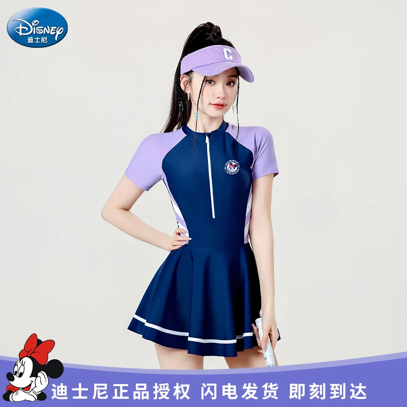 迪士尼成人泳衣女2025米妮连体裙高弹速干时尚游泳套装保守大码