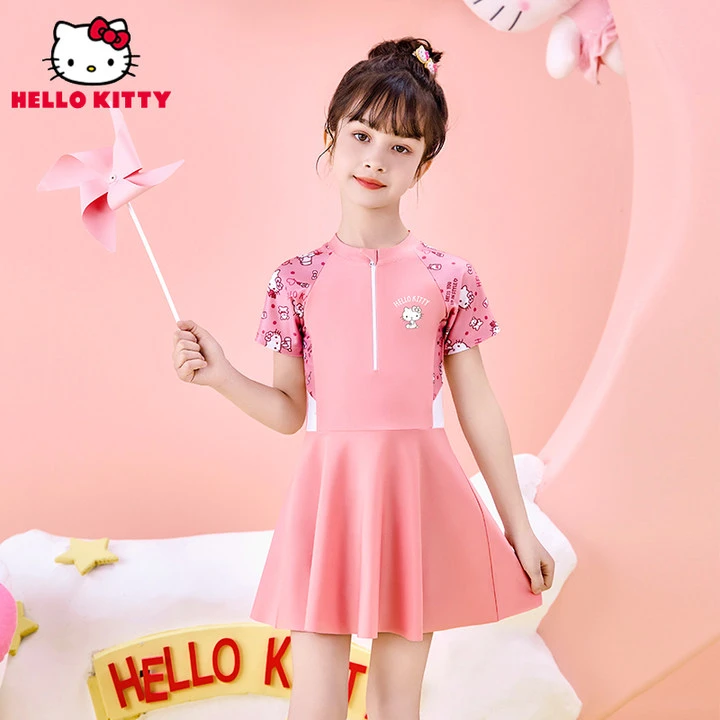 时尚泳衣女童2024新款夏Hellokitty连体游泳衣宝宝女孩公主裙泳装