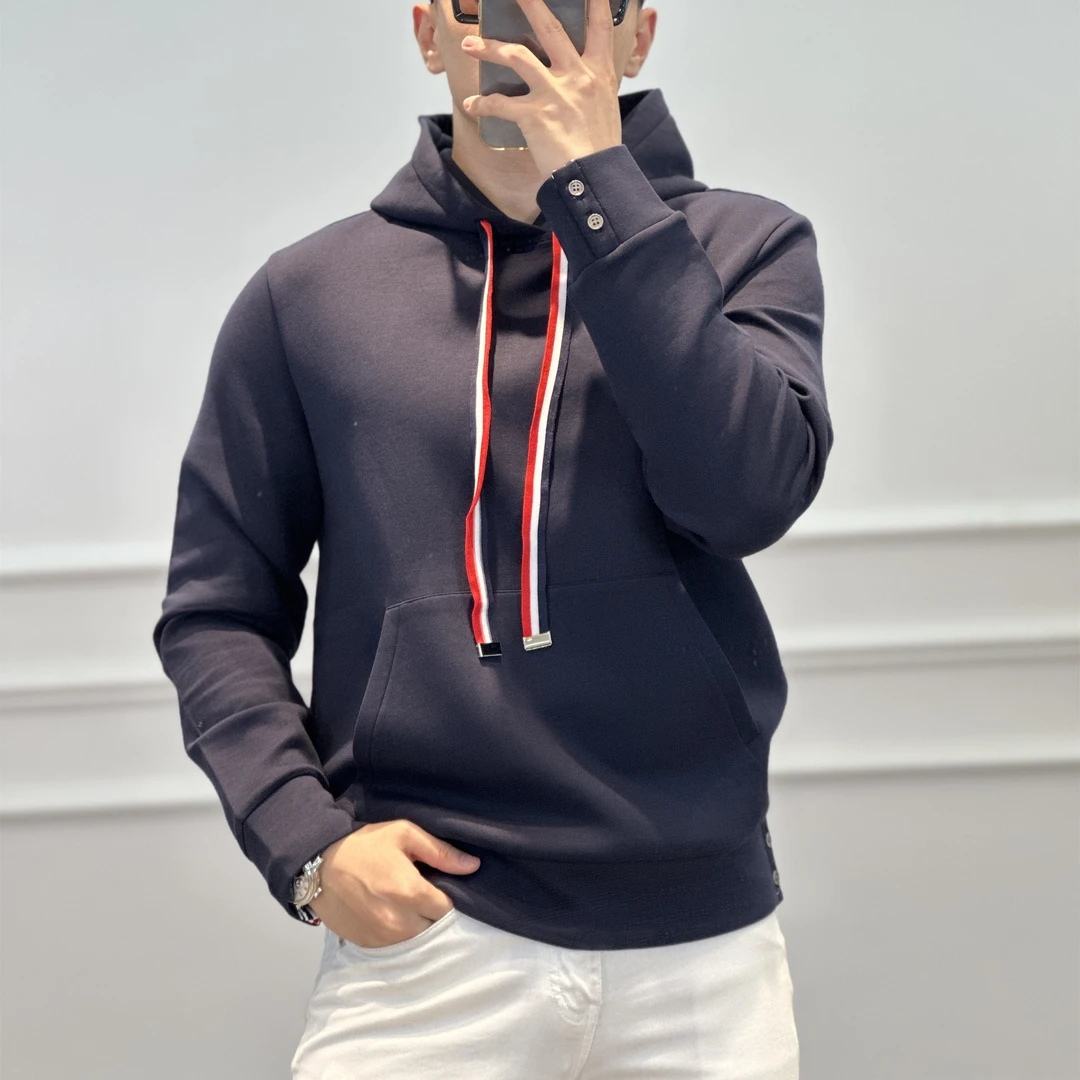 <古帝特尼>秋冬新款情侣老钱风莫代尔彩条织带套头连帽卫衣Z-8070