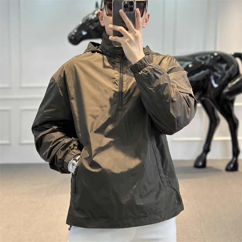 <古帝特尼>春夏新款男士轻奢半拉链套头立领藏帽外套GL-77600