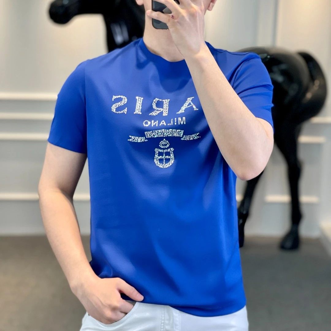 古帝特尼男士春夏新款潮流时尚烫钻圆领男装百搭半袖短袖Z+28222