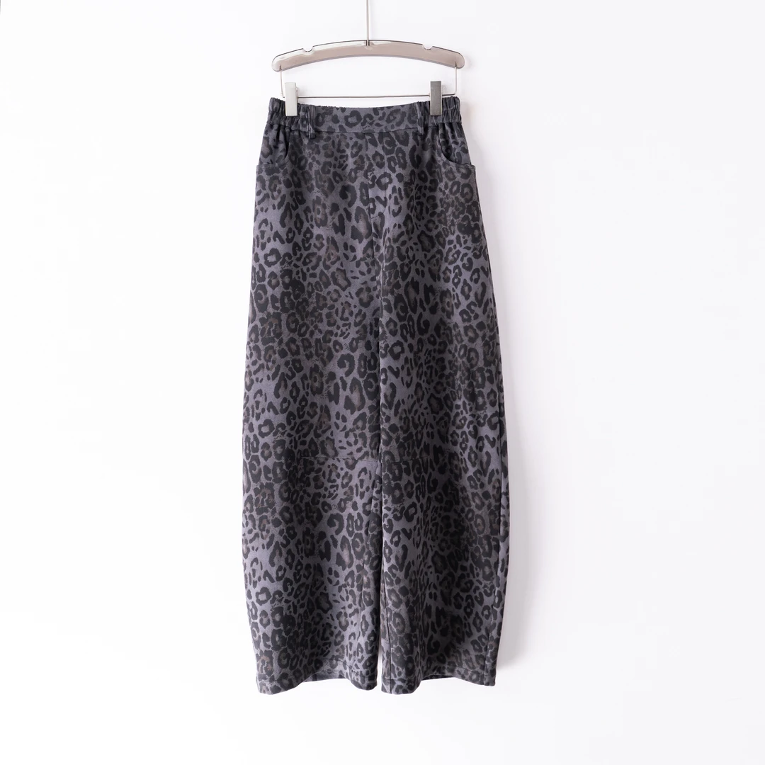 PK241065秋冬新款气质舒适时尚裤子松紧腰加绒阔腿裤弯刀裤香蕉裤