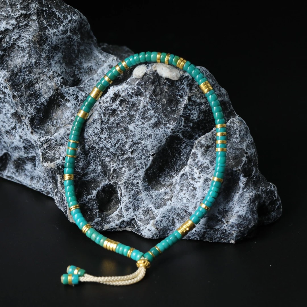 【迟锐私藏】绿松石24k金镶老型直切手串 66240507-01