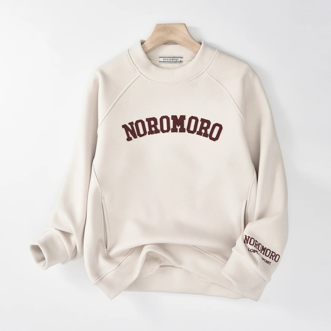 百搭美式插肩袖字母绣2024秋冬新款加绒圆领卫衣2920