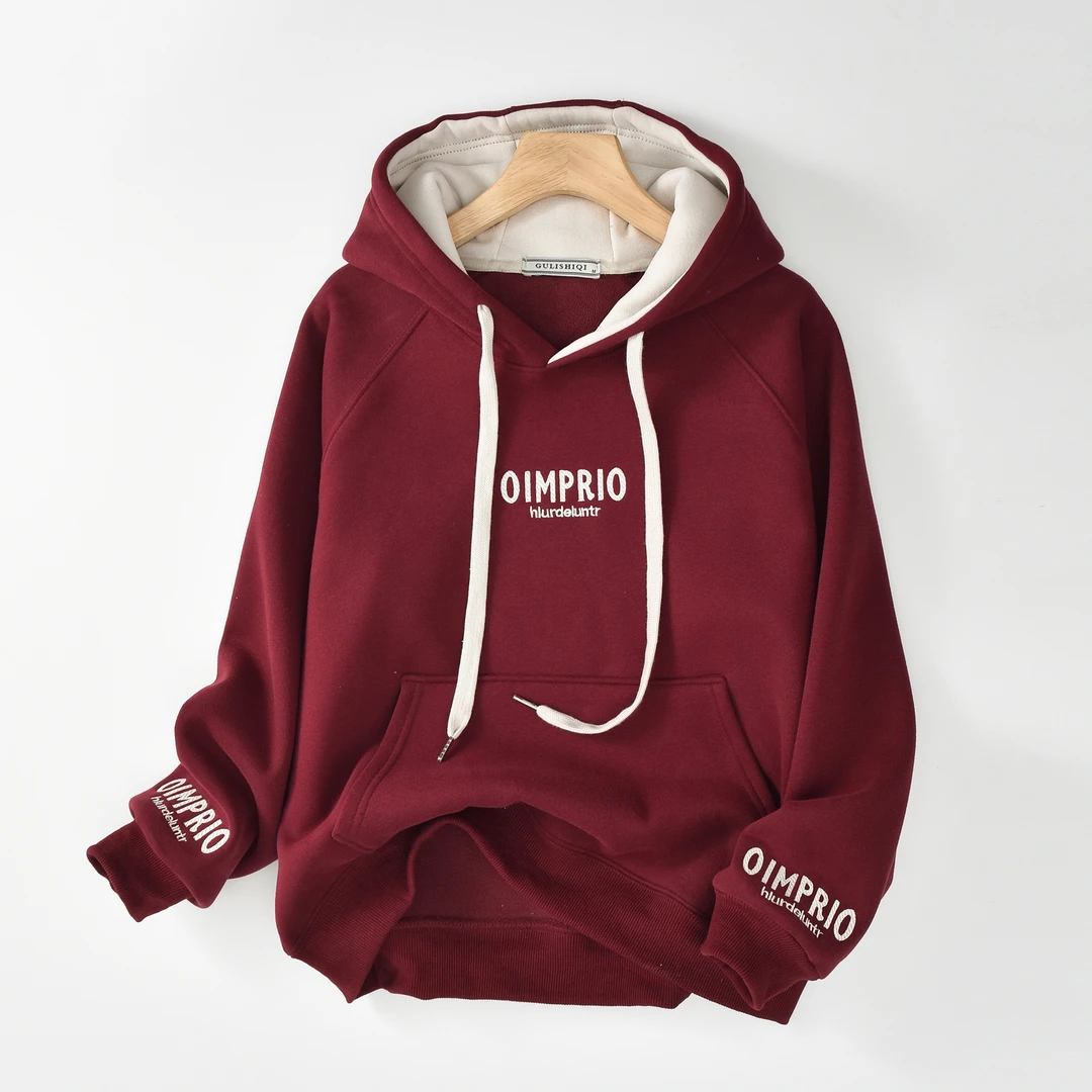 百搭美式插肩袖字母绣2024秋冬新款加绒连帽卫衣2891