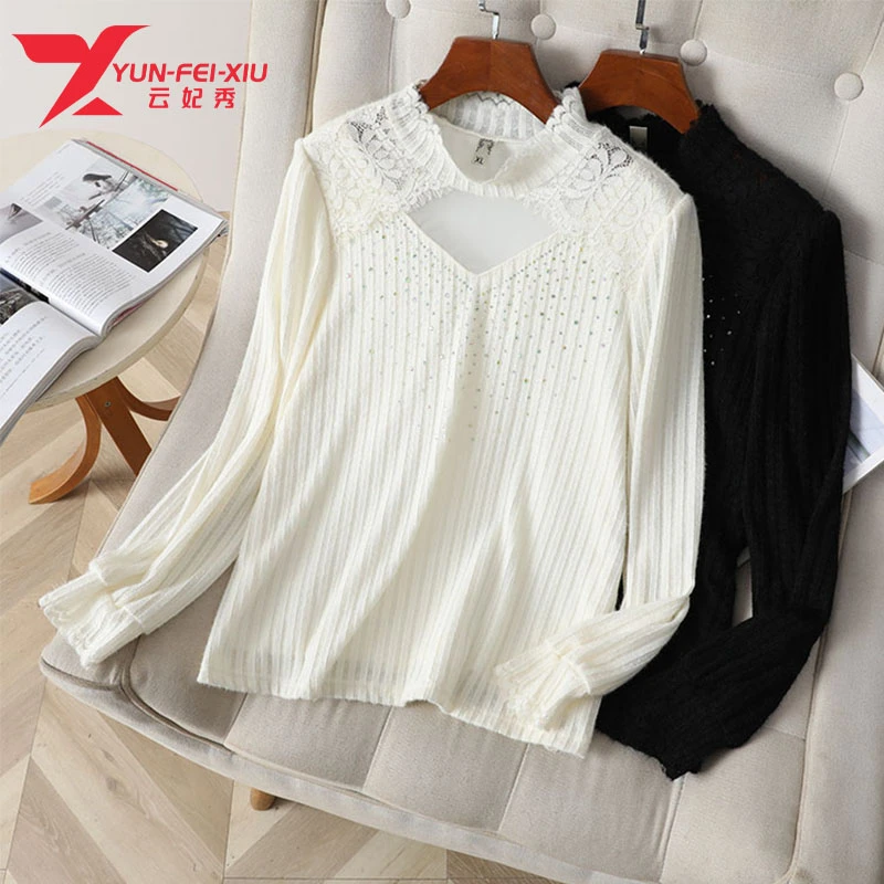 云妃秀大码女装蕾丝衫时尚休闲微胖半高领拼接宽松显瘦气质12075