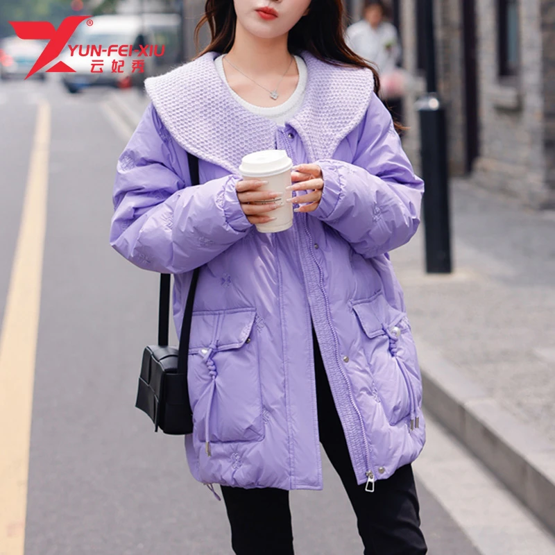 云妃秀大码女装羽绒服冬季海军领外套拉链保暖显瘦羽绒服D8820